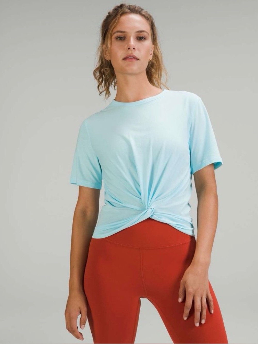 lululemon athletica Crescent T shirt Light Blue Twist-Knot Short Sleeve Tee